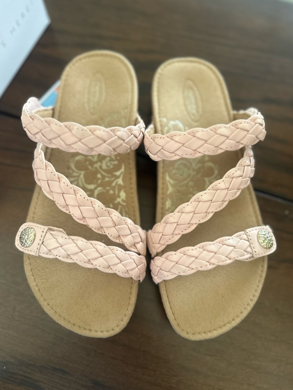Aetrex Josie Braided Strappy Sandals in Blush Pink Rose